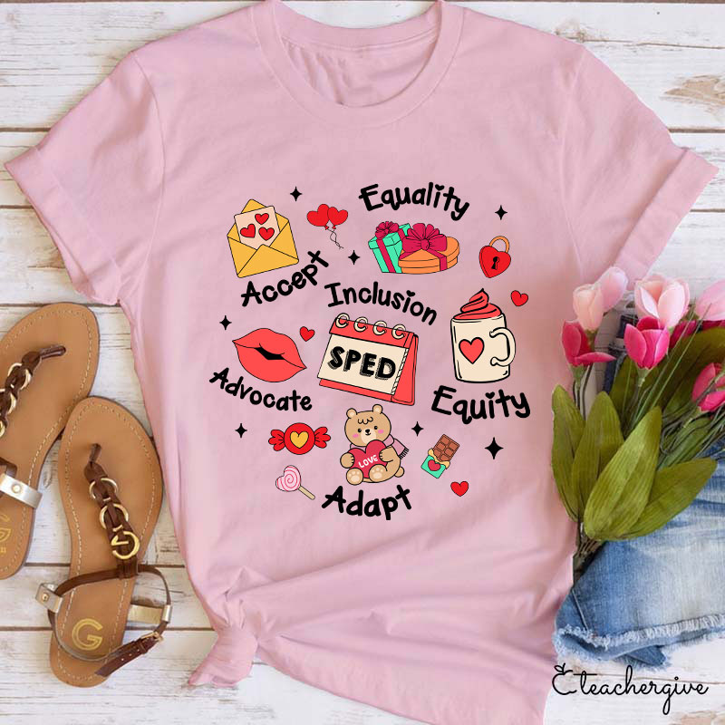 Equality Accept Inclusion Advocate Equity Adapt Teacher T-Shirt