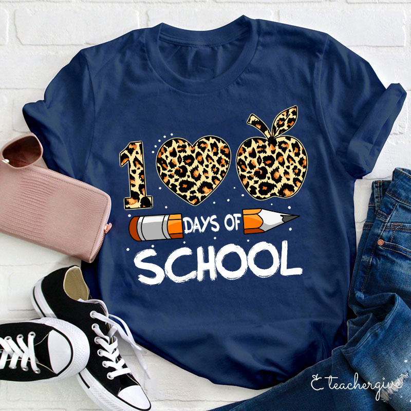 100 Days Of School Leopard Teacher T-Shirt