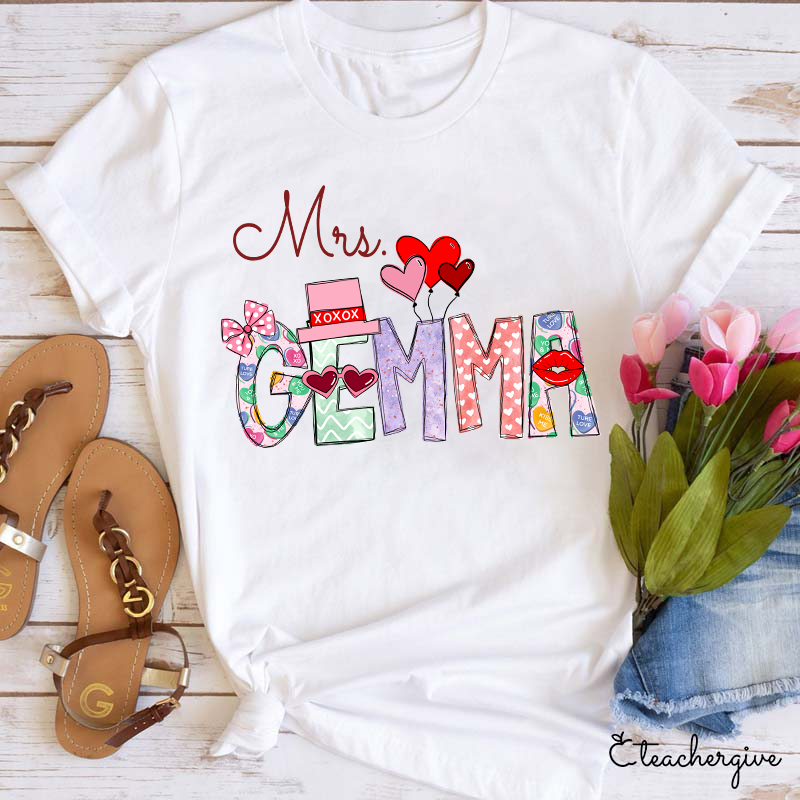 Personalized Rich Pattern Print Teacher T-Shirt