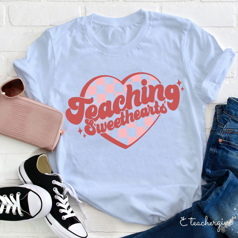Teaching Sweethearts Checkerboard Grid Heart Teacher T-Shirt