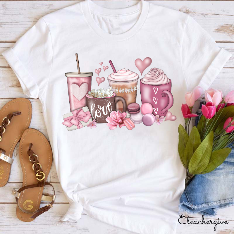 Love Drinks Valentine Teacher T-Shirt