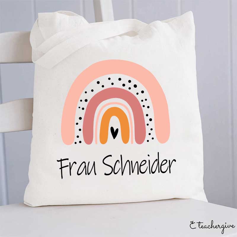 Personalisiert Rosa Regenbogen Baumwoll Lehrer Tragetasche