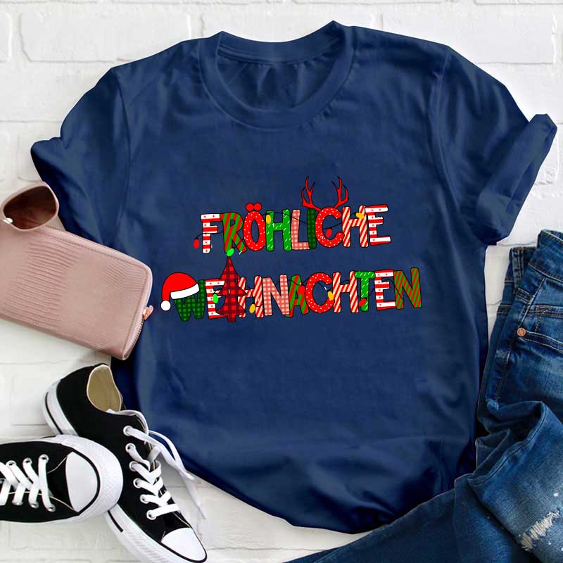 Frohe Weihnachten Personalisiertes Lehrer T-Shirt
