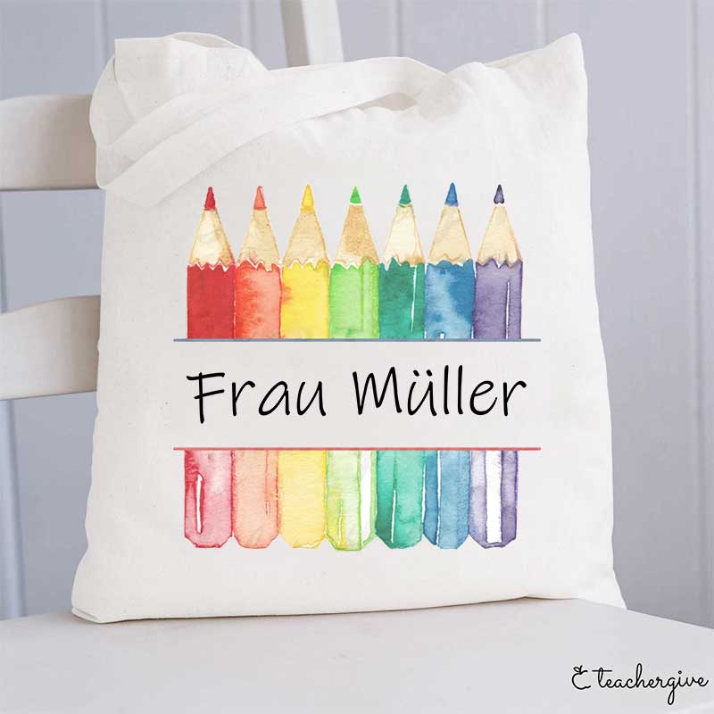 Personalisiert Name Bunt Bleistift Lehrer Tragetasche
