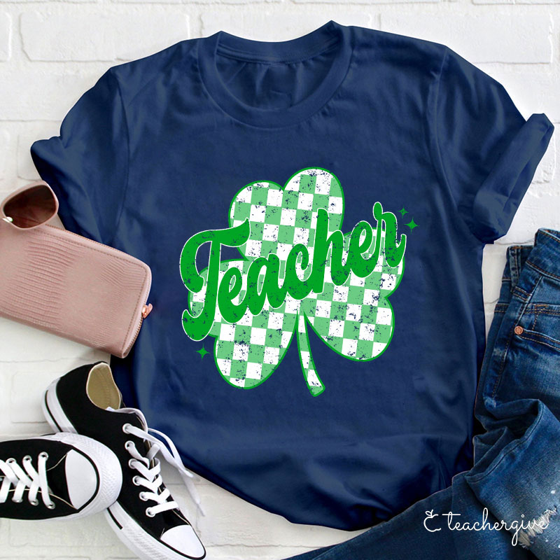 Lucky Teacher Checkerboard Grid Teacher T-Shirt