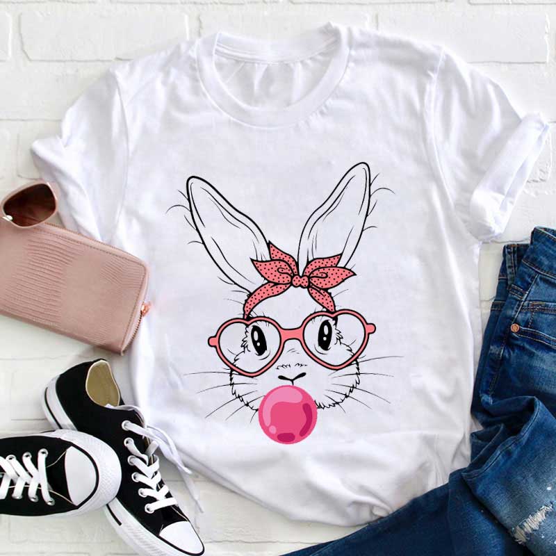 Rosa Osterhase mit Rosa Brille Lehrer T-Shirt