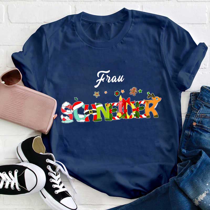 Weihnachten Personalisiertes Name Lehrer T-Shirt