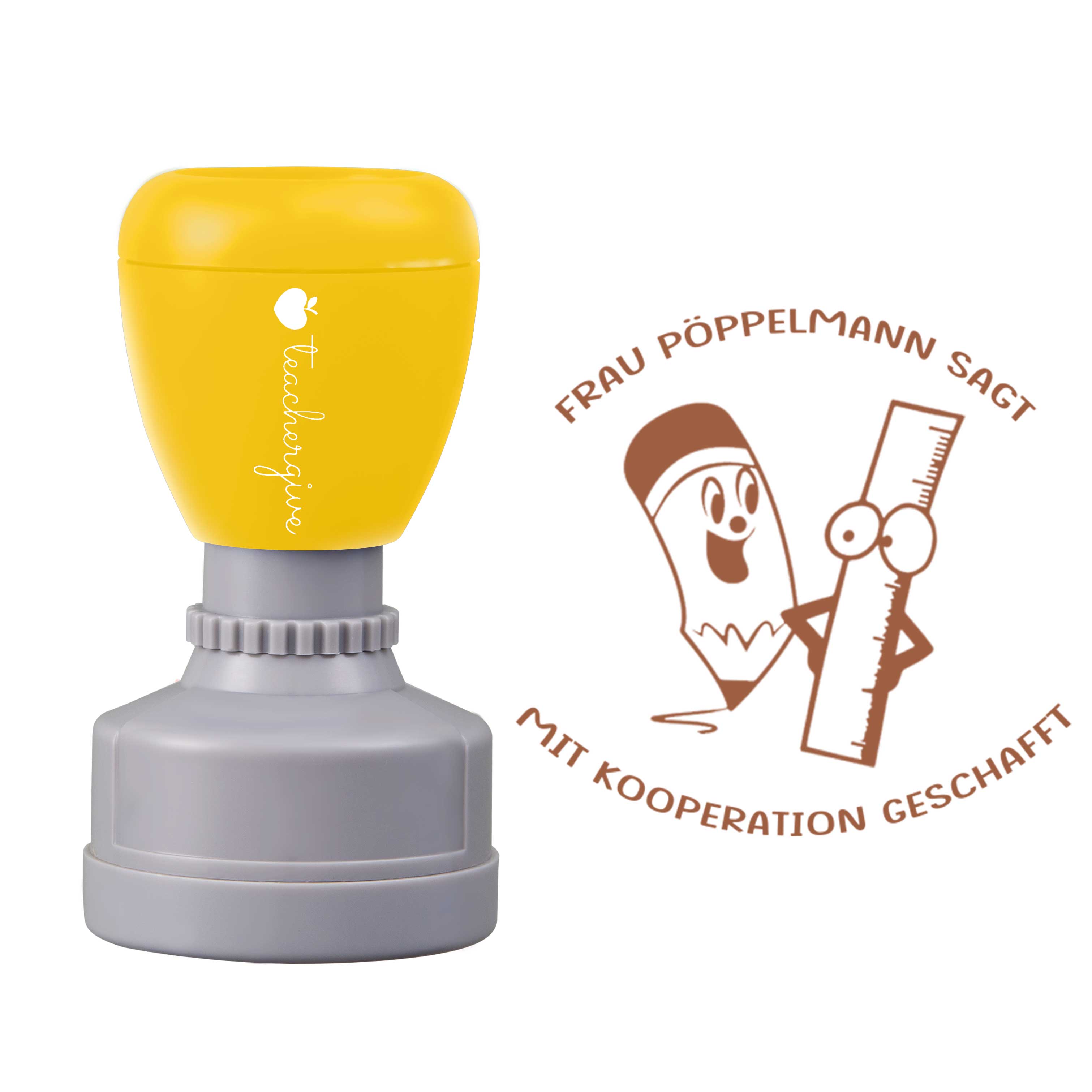 Personalisiert Name sagt mit Kooperation geschafft Lehrer Stempel