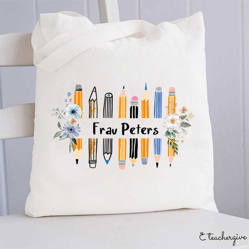 Personalisiert Name Bunt Bleistift Blumen Lehrer Tragetasche