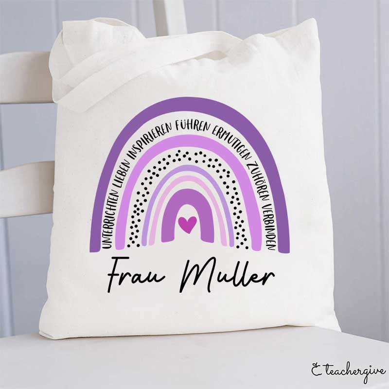 Personalisiert Name Lila Regenbogen Lehrer Tragetasche