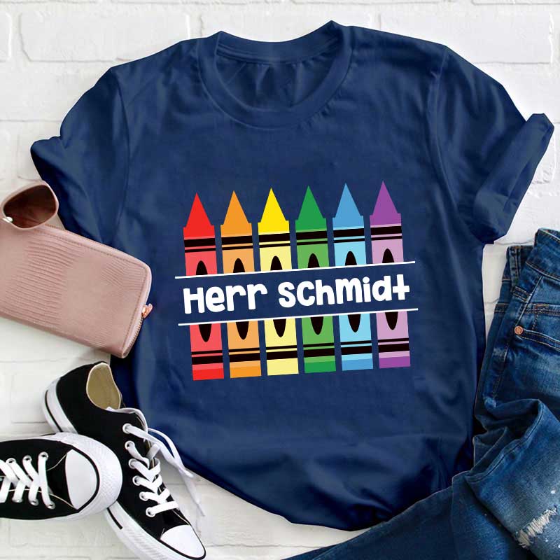 Personalisiertes Bleistift Lehrer Name T-Shirt
