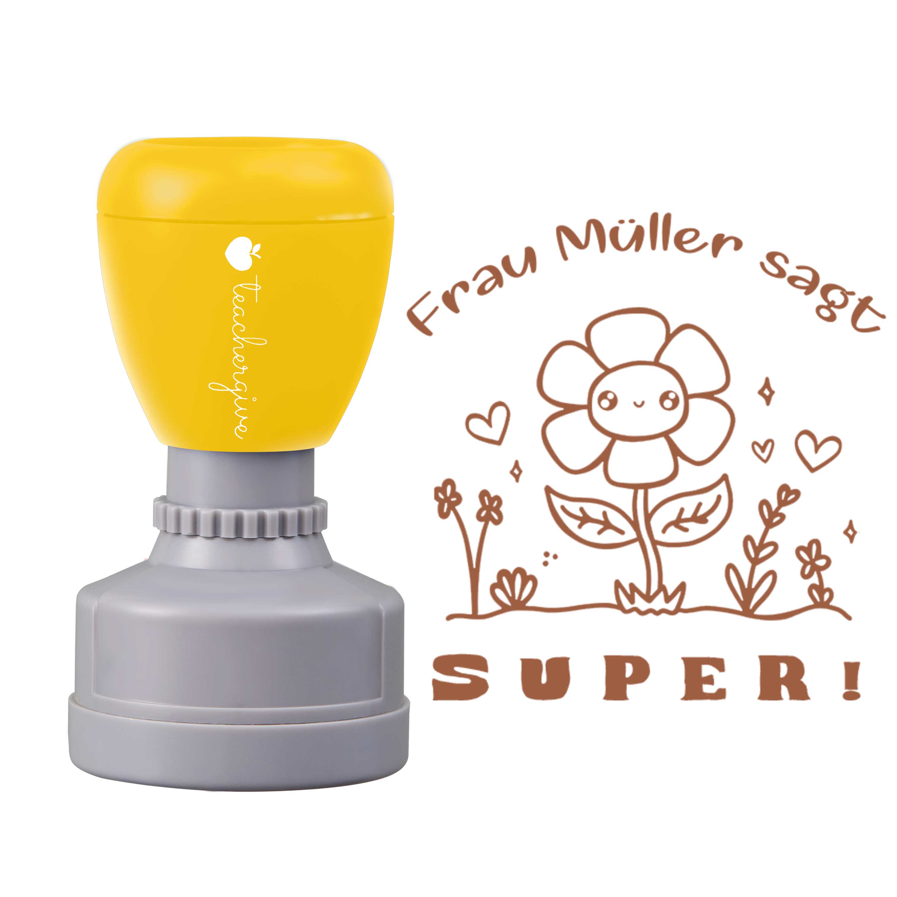 Personalisiert Name sagt super Lehrer Stempel