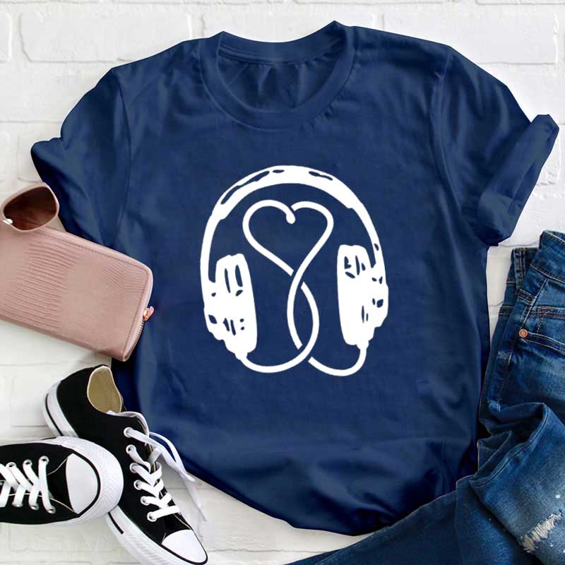 Herz Musik Kopfhörer Lehrer T-Shirt