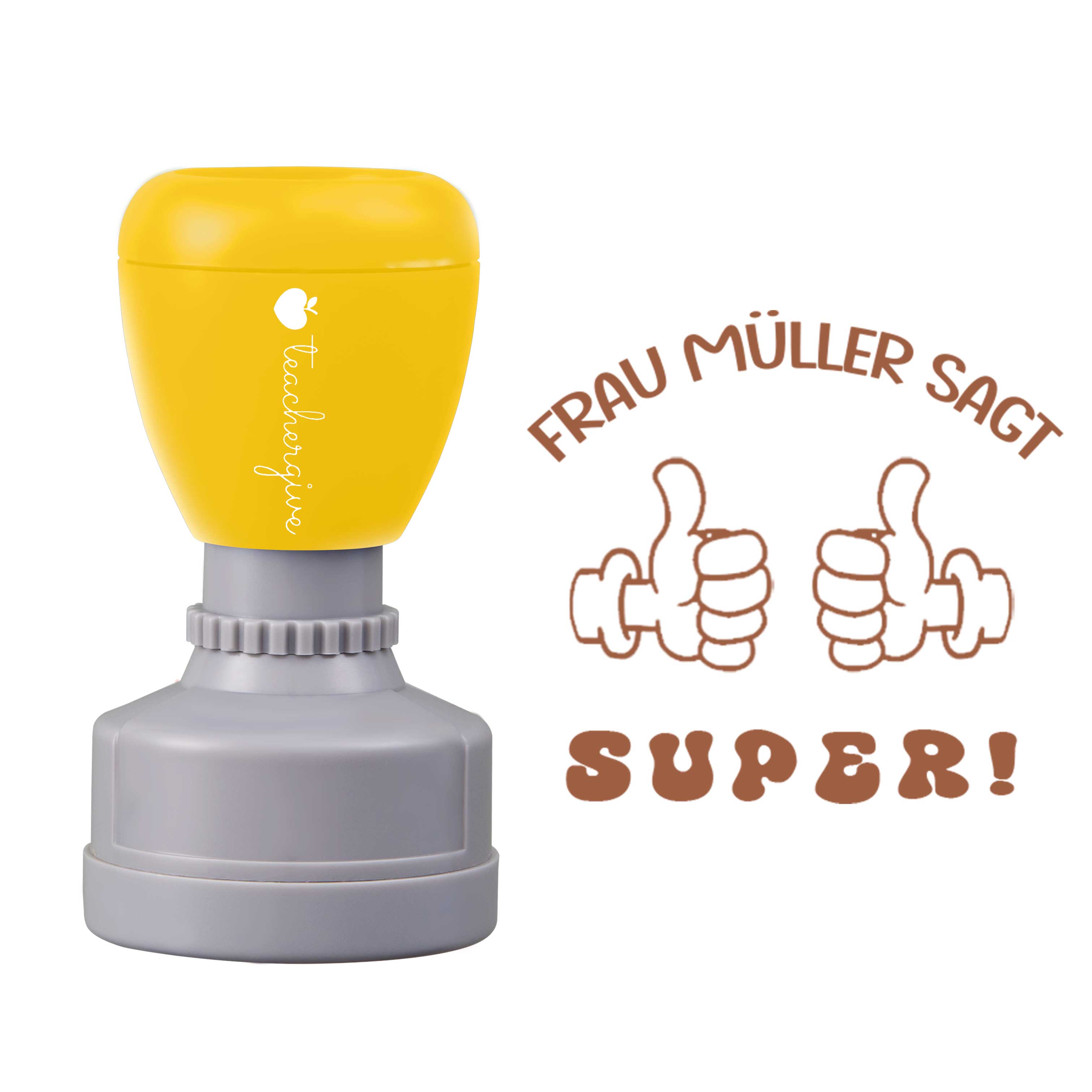 Personalisiert Name sagt super Lehrer Stempel
