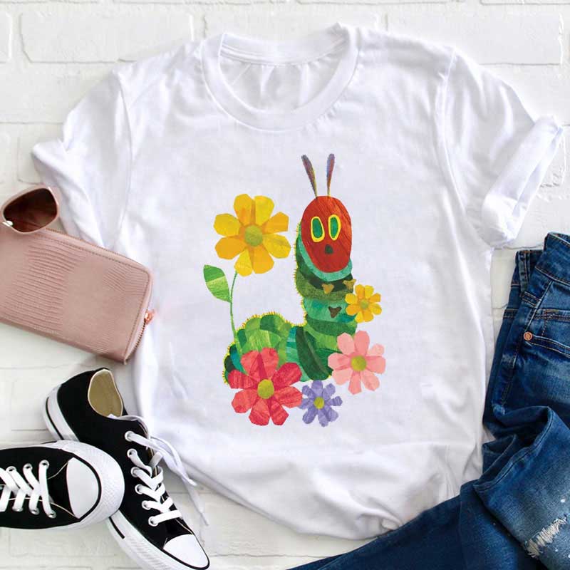 Blumen und die sehr hungrige Raupe Lehrer T-Shirt