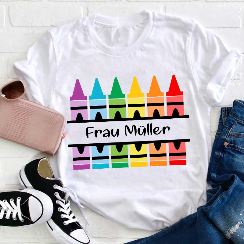 Personalisiert Name Bunte Bleistifte Lehrer T-Shirt