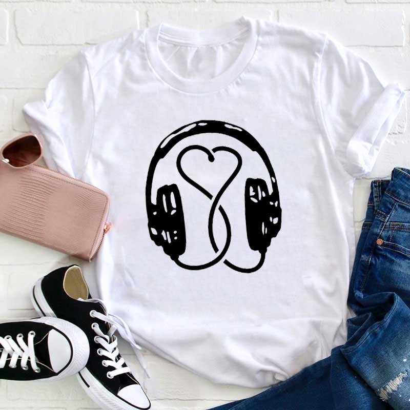 Herz Musik Kopfhörer Lehrer T-Shirt