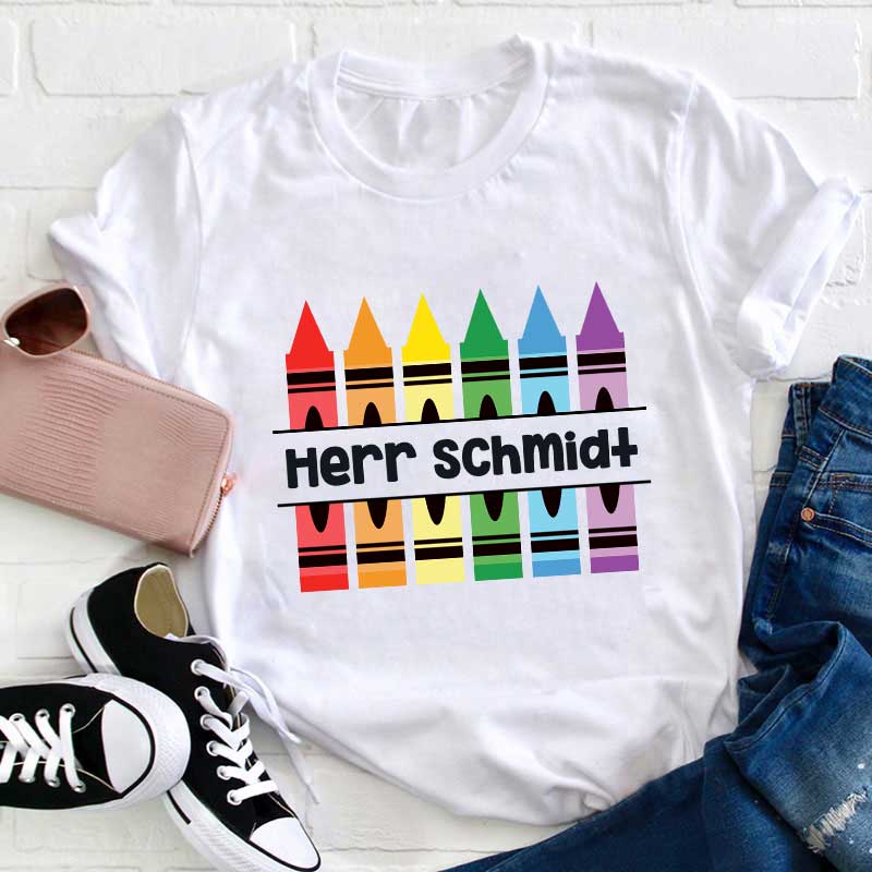 Personalisiertes Bleistift Lehrer Name T-Shirt