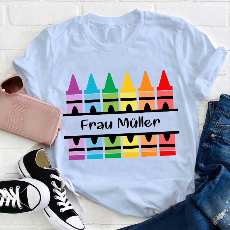 Personalisiert Name Bunte Bleistifte Lehrer T-Shirt