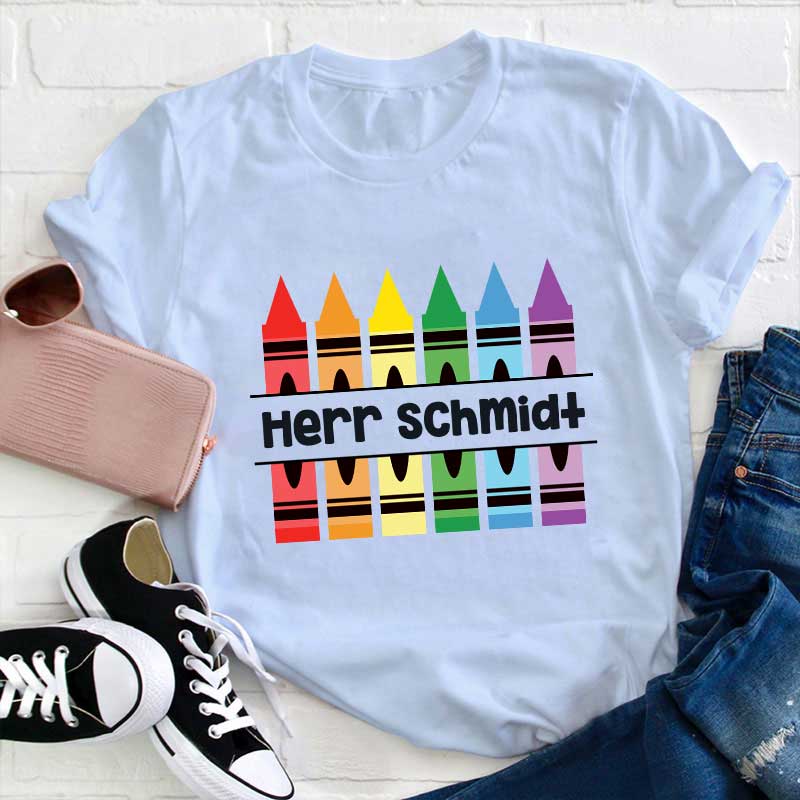 Personalisiertes Bleistift Lehrer Name T-Shirt