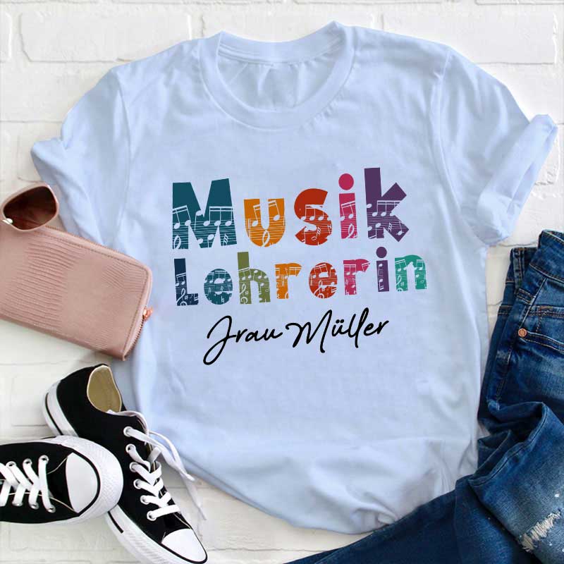 Personalisiert Name Bunt Musik Lehrerin Lehrer T-Shirt