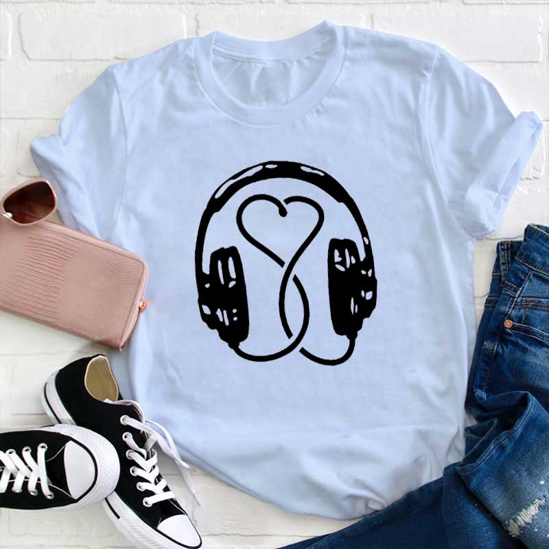 Herz Musik Kopfhörer Lehrer T-Shirt