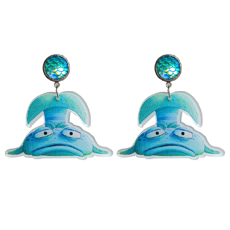 Shining Cartoon Blue Fish  Acrylic  Earrings