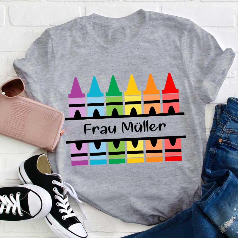 Personalisiert Name Bunte Bleistifte Lehrer T-Shirt
