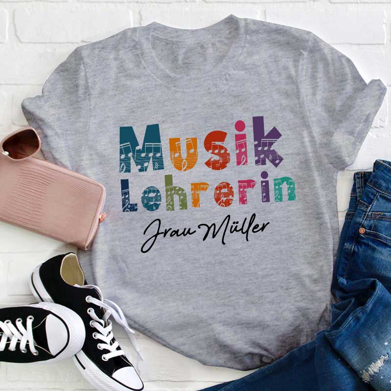 Personalisiert Name Bunt Musik Lehrerin Lehrer T-Shirt