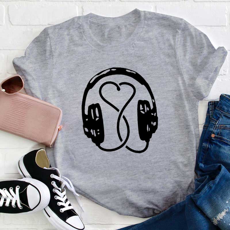 Herz Musik Kopfhörer Lehrer T-Shirt