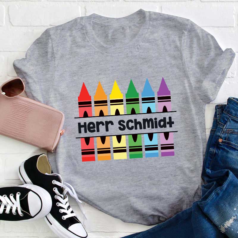 Personalisiertes Bleistift Lehrer Name T-Shirt