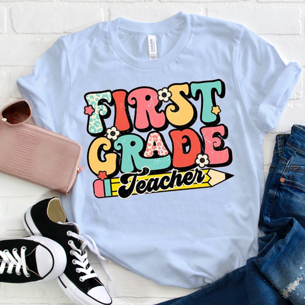 Personalized First Grade Teacher Tiny Flower T-Shirt
