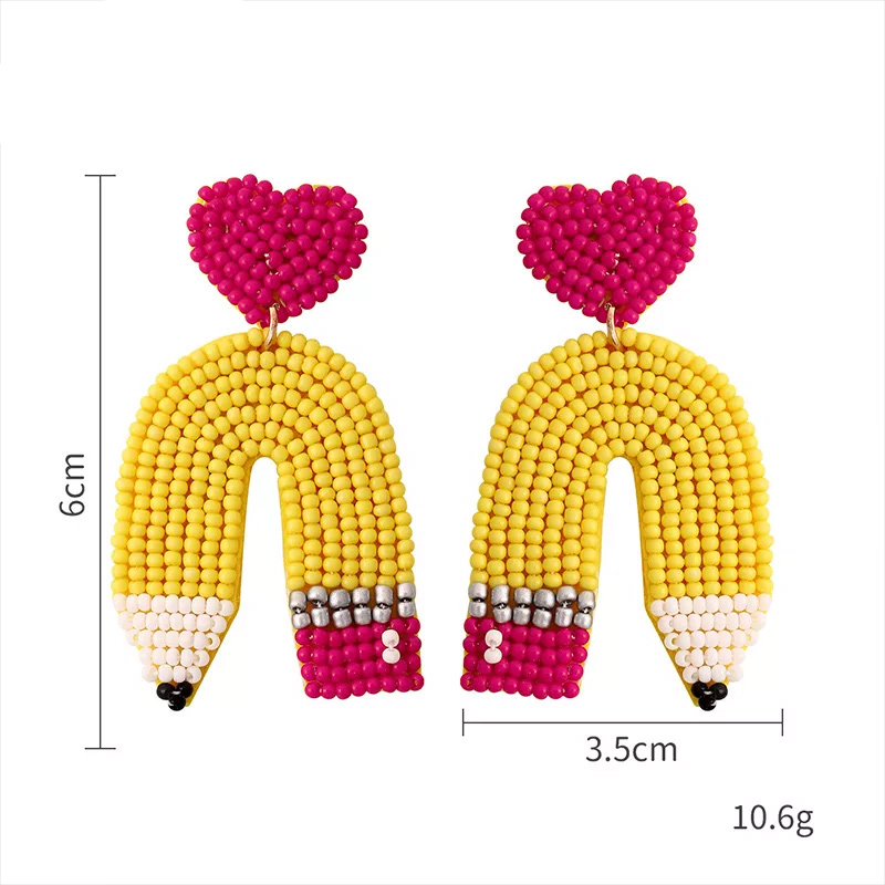 Bent Pencil Teacher Beaded Earrings