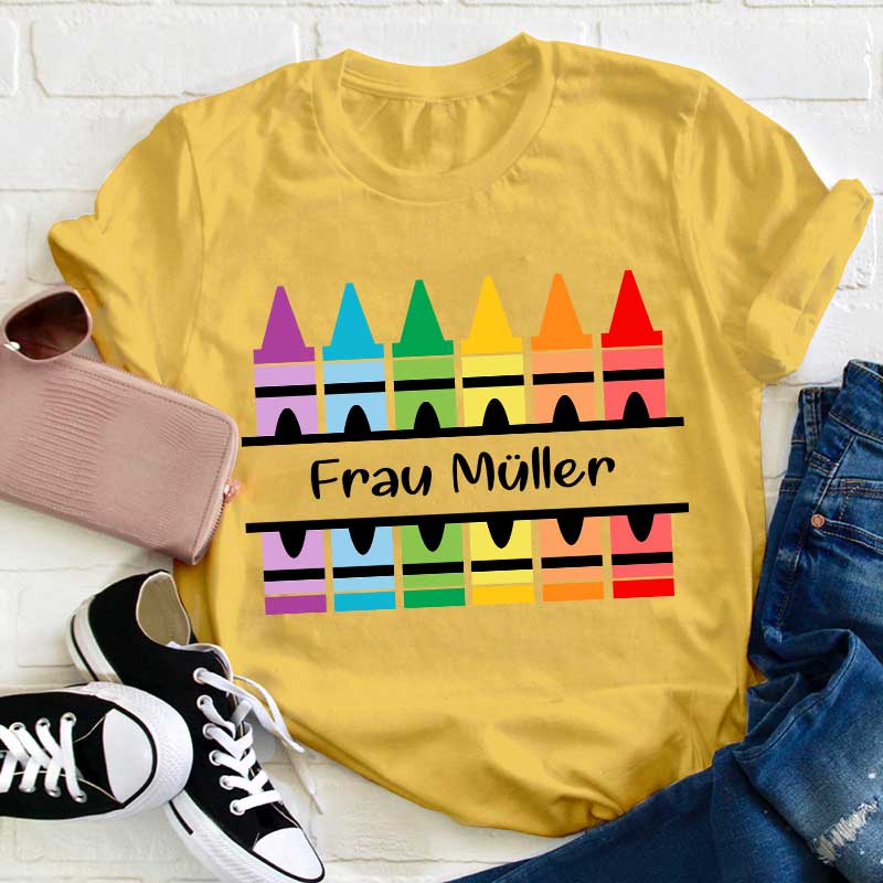 Personalisiert Name Bunte Bleistifte Lehrer T-Shirt