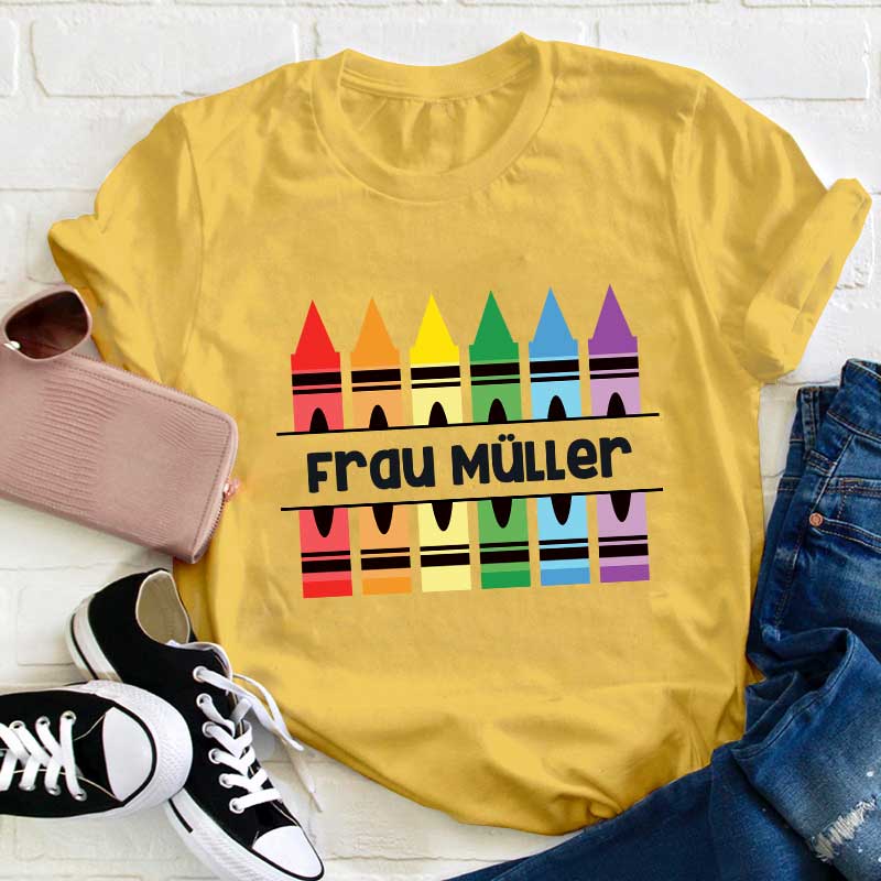 Personalisiertes Bleistift Lehrer Name T-Shirt