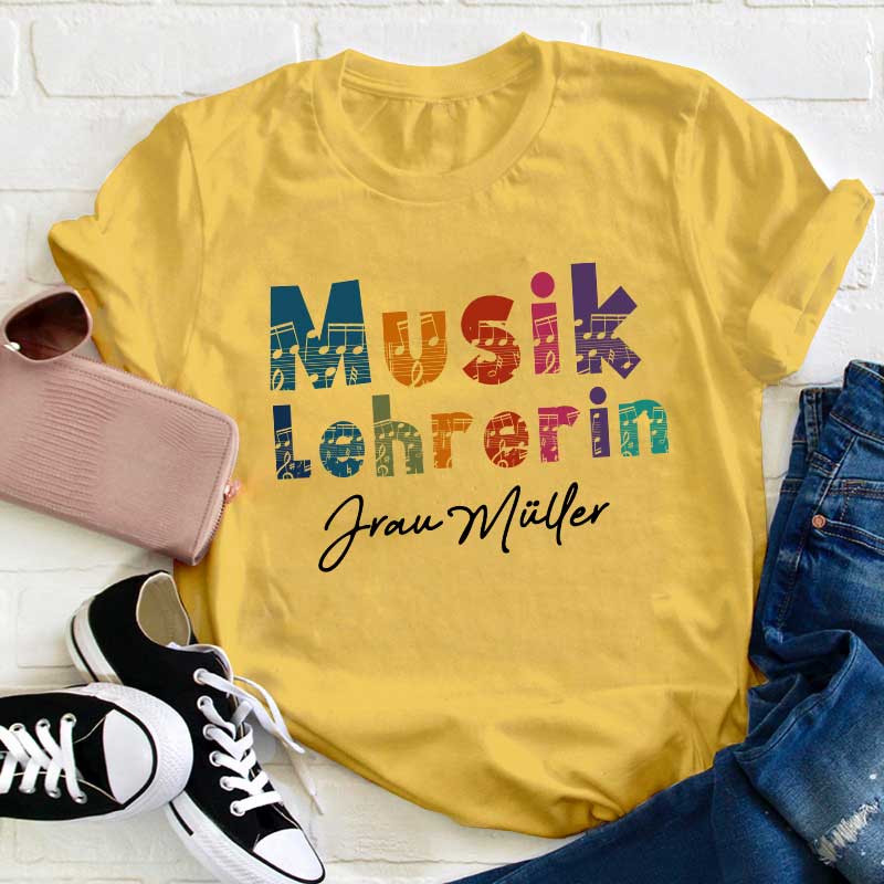 Personalisiert Name Bunt Musik Lehrerin Lehrer T-Shirt