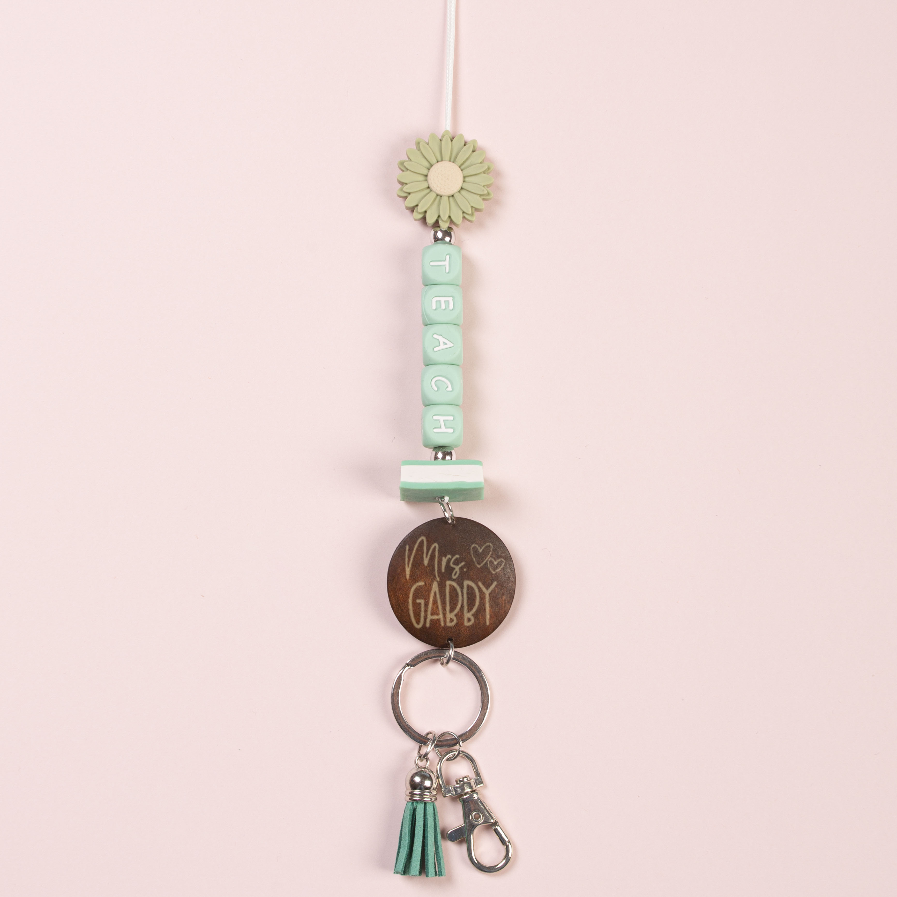 Personalized Teach Letter Sunflower Beaded Lanyard