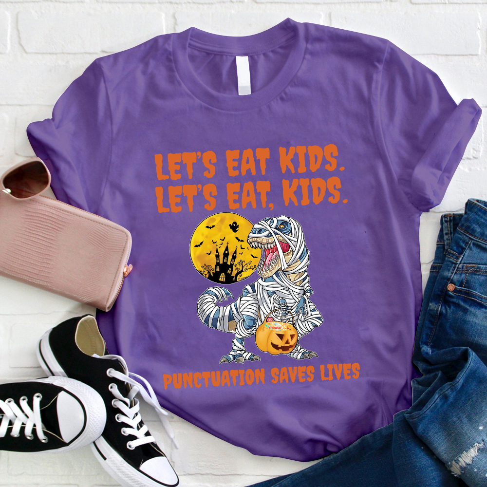 Punctuation Saves Lives Dinosaur With Bandage Teacher T-Shirt