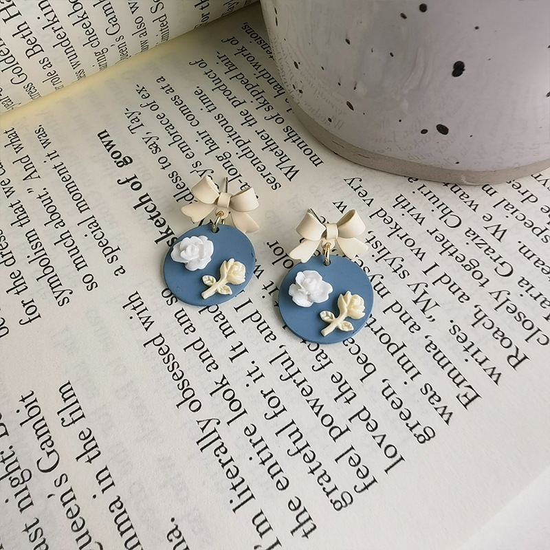Blue Rose Clay  Earrings