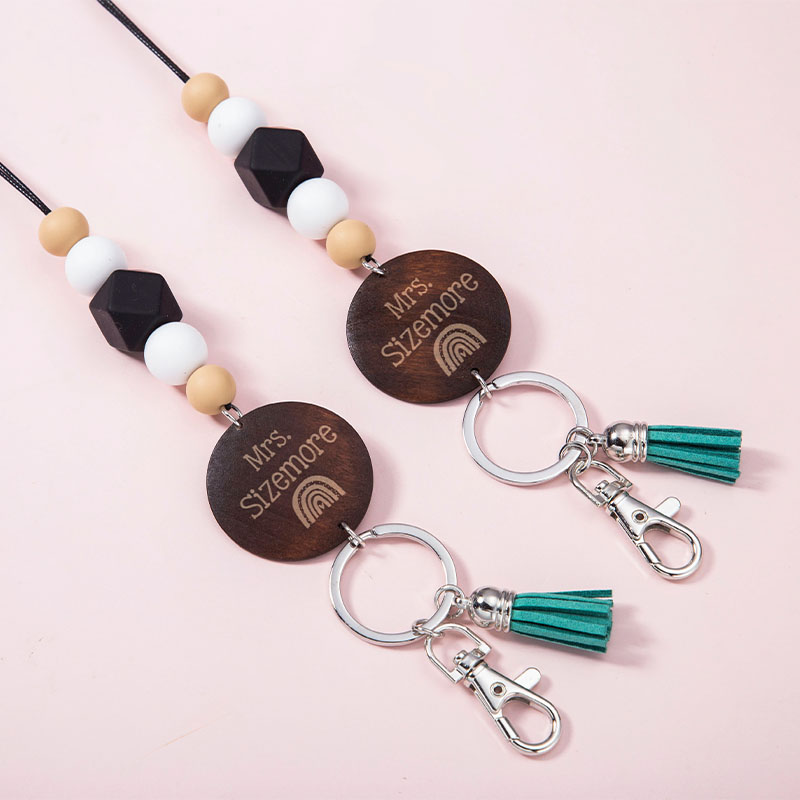 Personalized Beaded Teacher Black Lanyard