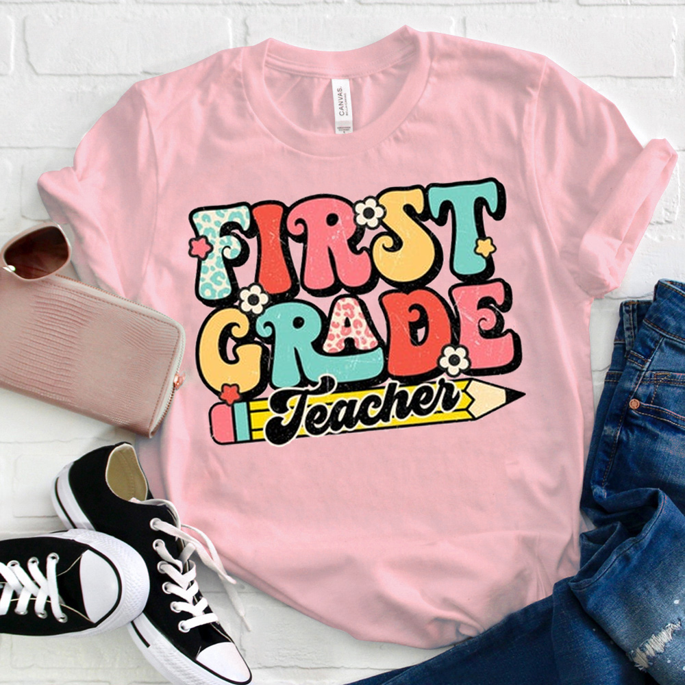 Personalized First Grade Teacher Tiny Flower T-Shirt