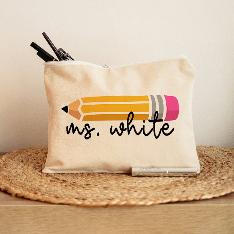 Personalized Pencil Teacher Name Makeup Bag