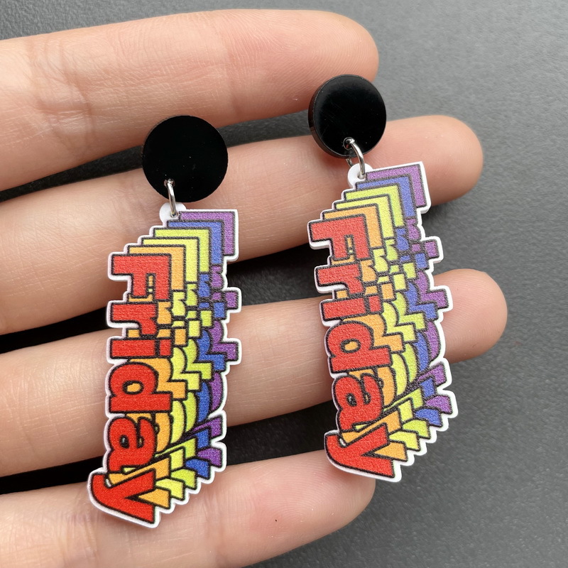 Colorful Friday Letters Acrylic  Earrings
