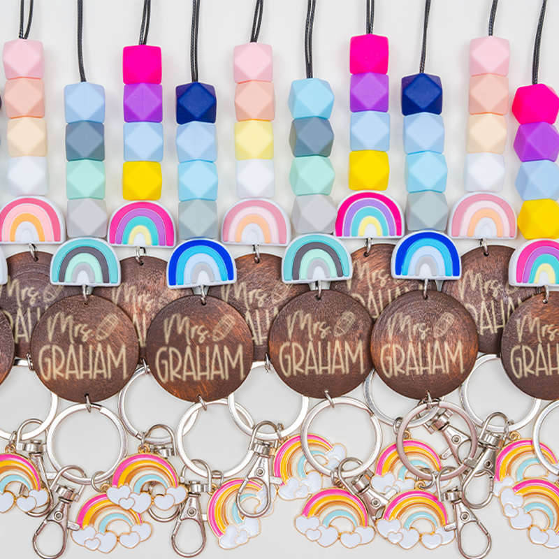 Personalized Rainbow Bead Lanyard