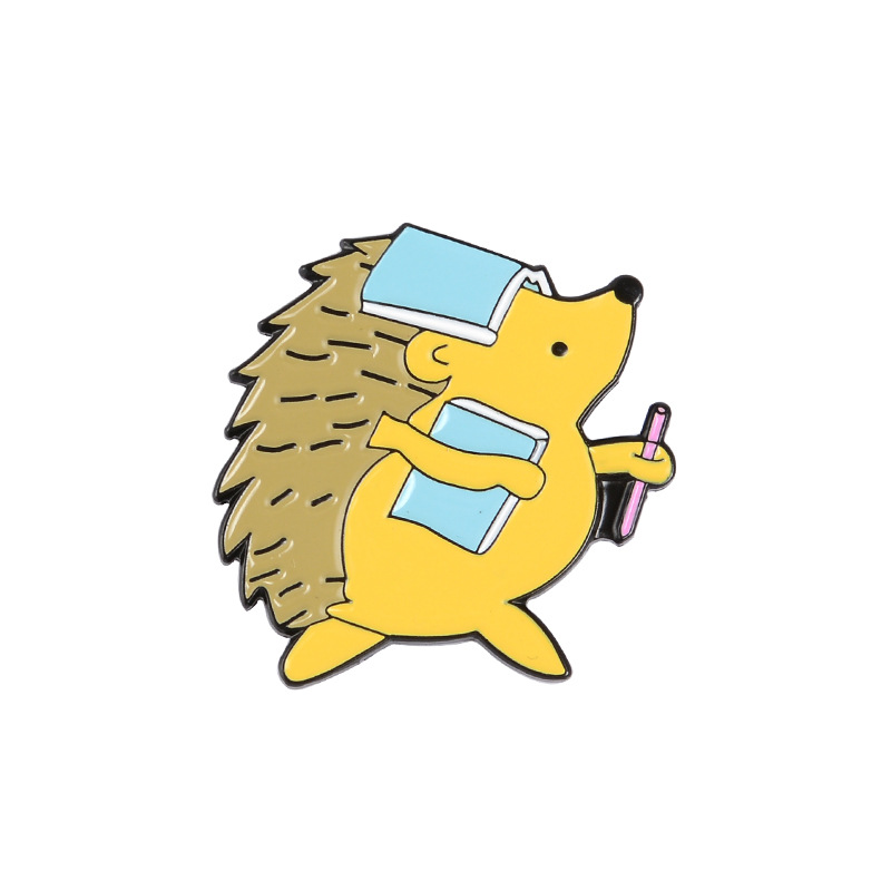 Cute Hedgehog And Books Pin Set