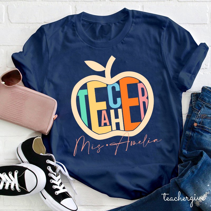 Personalized Artistic Apple Teacher T-Shirt