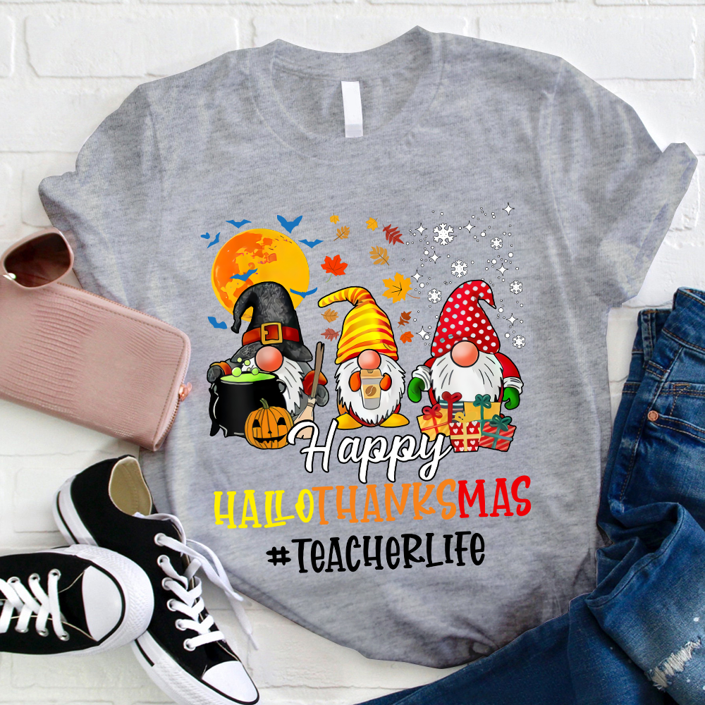 Happy Hallothanksmas Teacher's Busy Life Teacher T-Shirt