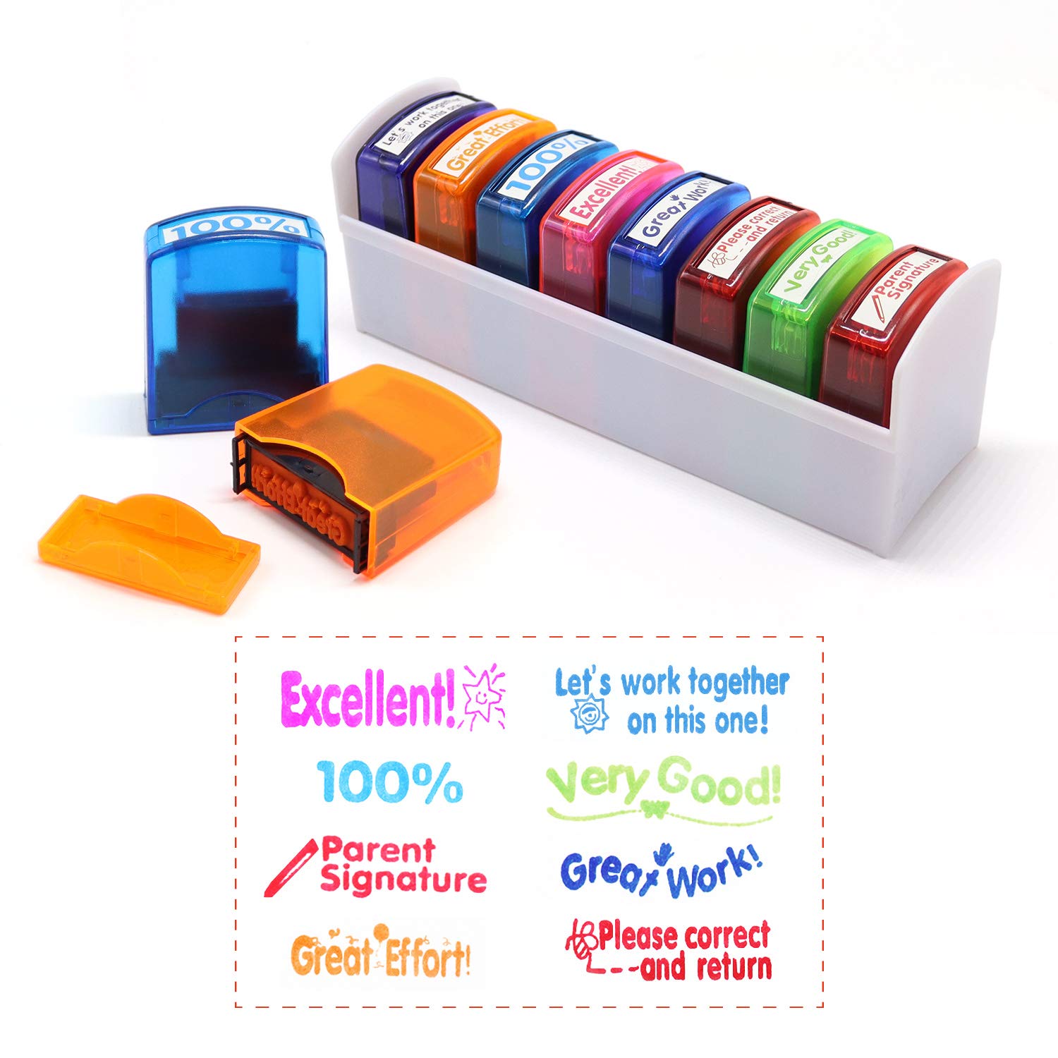 8PCS Teacher Stamp Set Colorful Self-Inking
