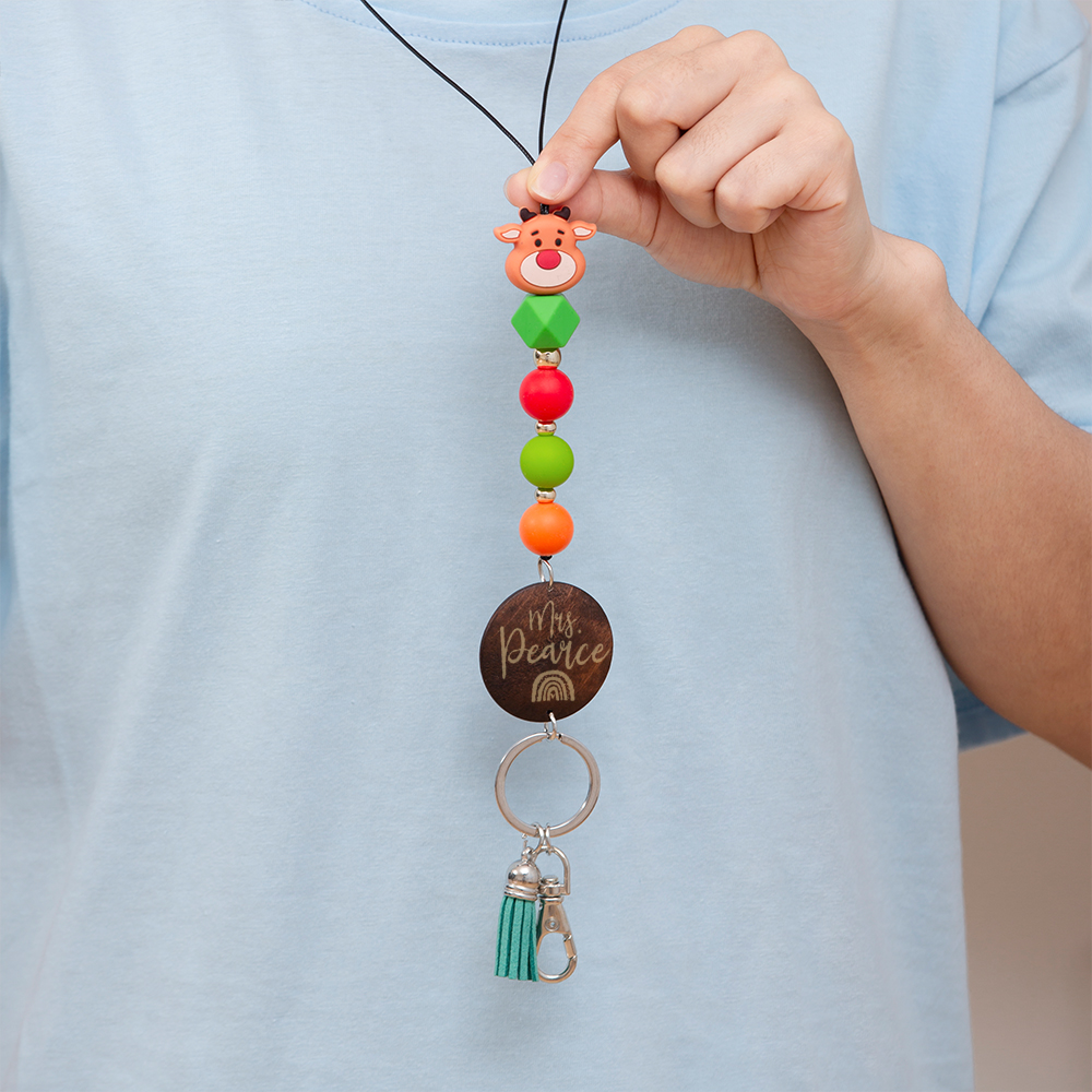 Personalized Elk And Bowknot Bead Lanyard