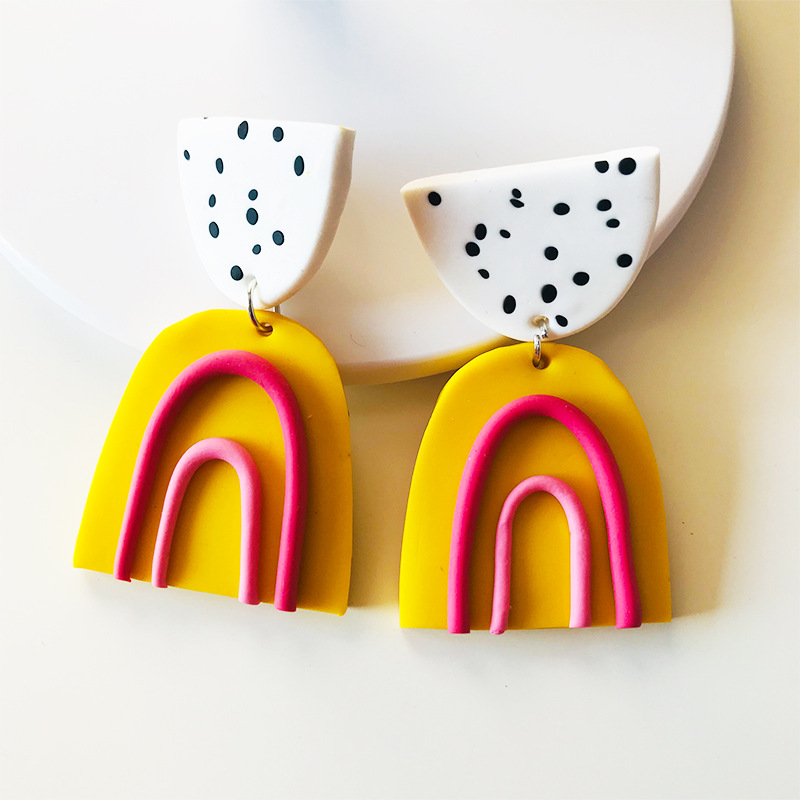 Yellow Rainbow Clay Earrings